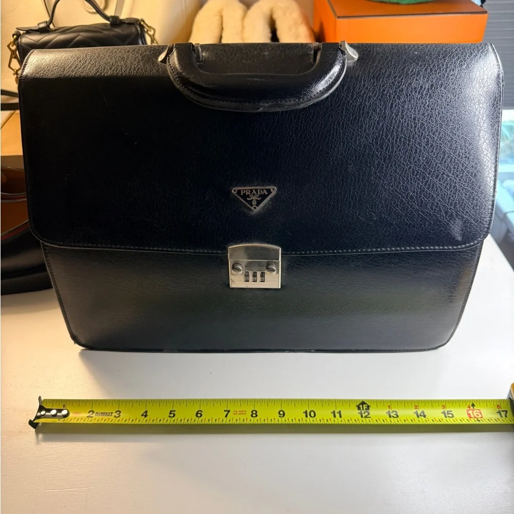 Prada Black Leather Men's Briefcase
